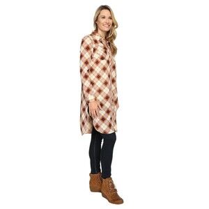 New Womens NWT S Plaid PrAna Top Snap Dress Long Flint Maxi Orange Purple Beige